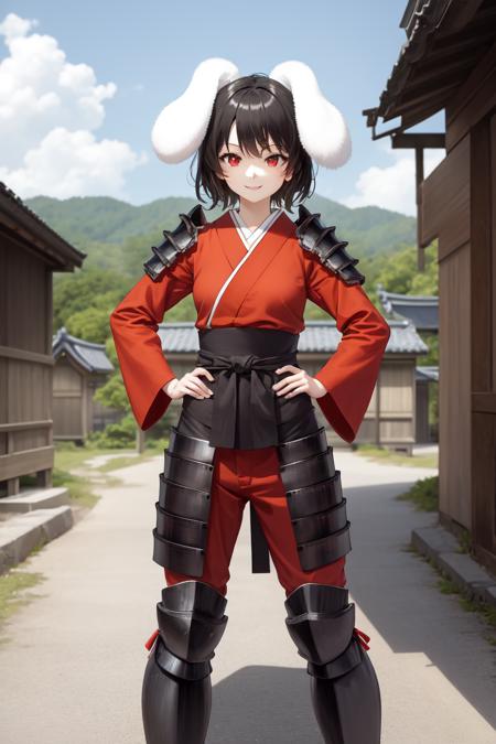 2486800-3523986538-masterpiece, best quality, absurdres, perfect anatomy, 1girl, solo, Inaba Tewi, short hair, black hair, red eyes, (samurai), jap.png